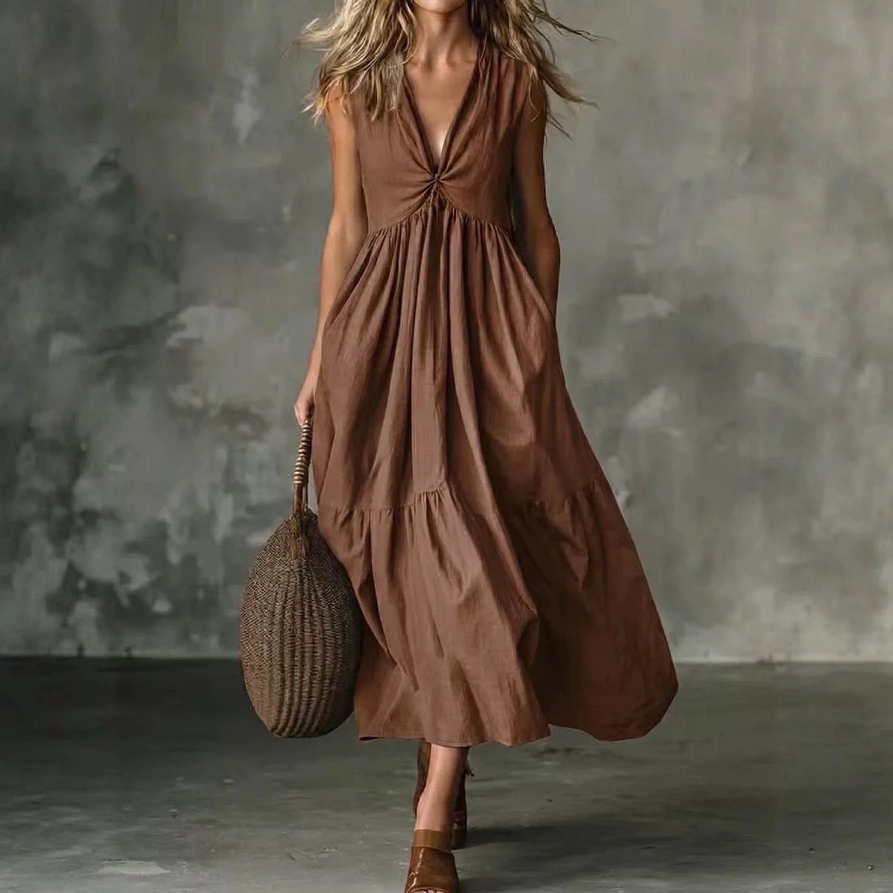 Vestido Tamires™ com Modelagem Sem Mangas e Decote V / Uma Escolha Versátil Para Diferentes Ocasiões