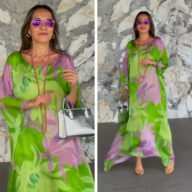 Vestido Flor da Amazônia™ em Tecido Leve com Estampas Tropicais / Sofisticação e Frescor Inspirados na Natureza!