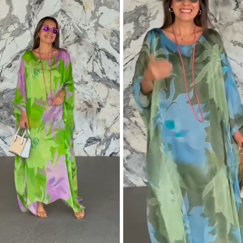 Vestido Flor da Amazônia™ em Tecido Leve com Estampas Tropicais / Sofisticação e Frescor Inspirados na Natureza!