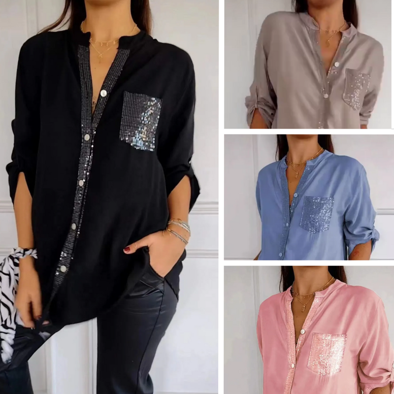 [Liquidação: Compre 1 e Leve 2] Camisa Ortência™ com Brilho em Strass Luxuoso / Envolva-se em Elegância e Conforto que Despertam Desejo!