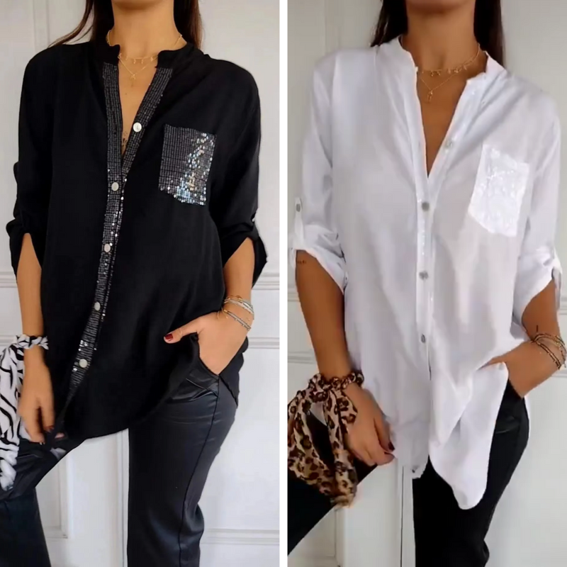 [Liquidação: Compre 1 e Leve 2] Camisa Ortência™ com Brilho em Strass Luxuoso / Envolva-se em Elegância e Conforto que Despertam Desejo!