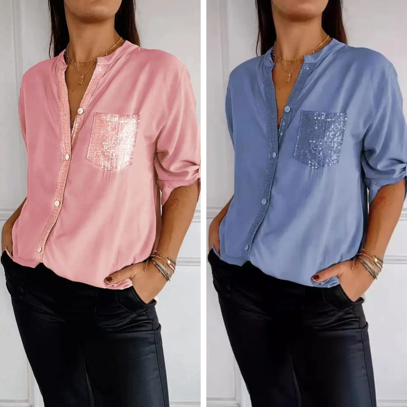 [Liquidação: Compre 1 e Leve 2] Camisa Ortência™ com Brilho em Strass Luxuoso / Envolva-se em Elegância e Conforto que Despertam Desejo!