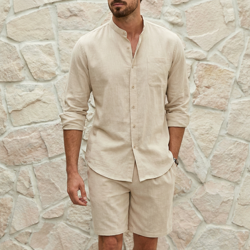 Conjunto Mediterrâneo Elite™ em Linho de Algodão e Visual Minimalista