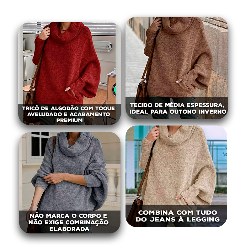 Suéter Nuvem Macia™ em Tricô de Algodão Aveludado / Estilo Solto com Conforto que Abraça