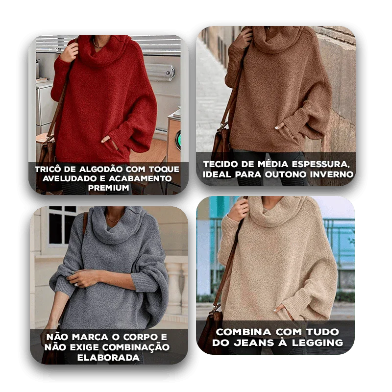 Suéter Lahoma™ em Tricô de Algodão / Estilo Solto com Conforto que Abraça