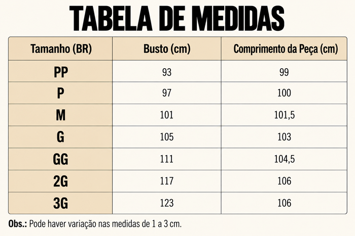 Guia de Tamanhos