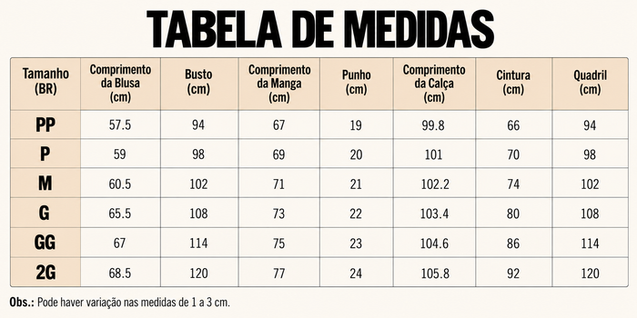 Guia de Tamanhos