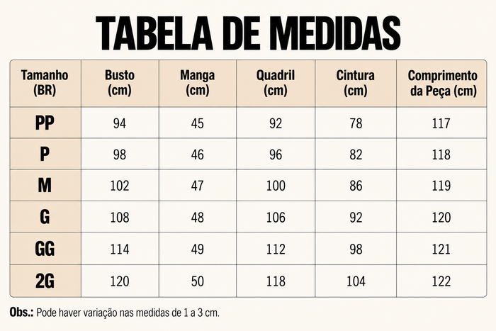 Guia de Tamanhos