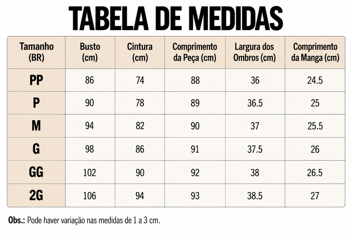 Guia de Tamanhos