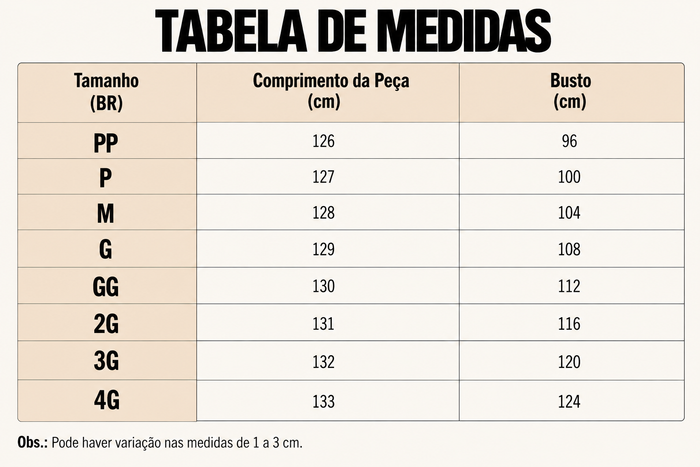 Guia de Tamanhos