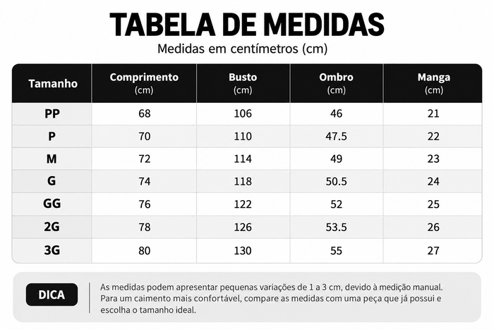 Guia de Tamanhos