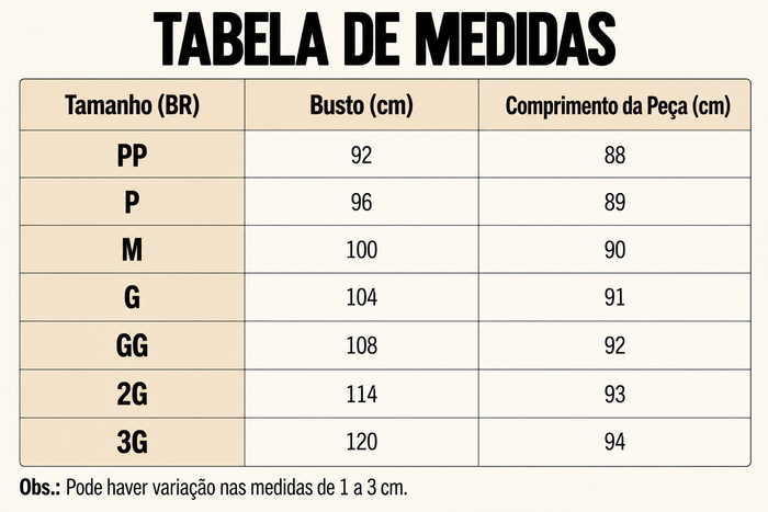 Guia de Tamanhos