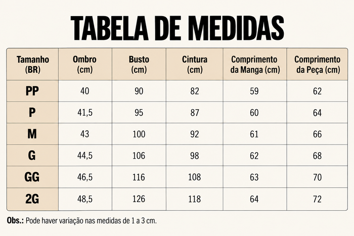 Guia de Tamanhos