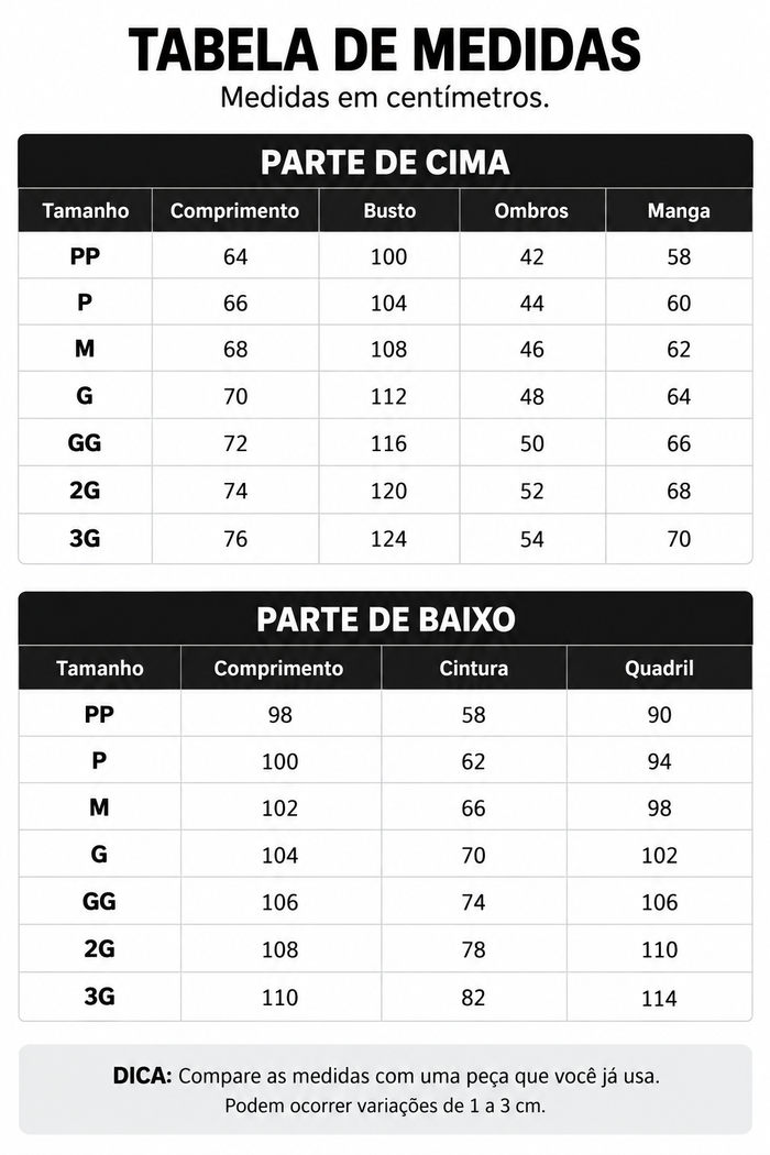 Guia de Tamanhos