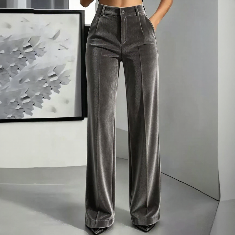Calça Lucerna™ com Cintura Alta, Toque Aveludado e Modelagem Pantalona / O Acabamento Que Faz a Produção Parecer Mais Refinada em Instantes