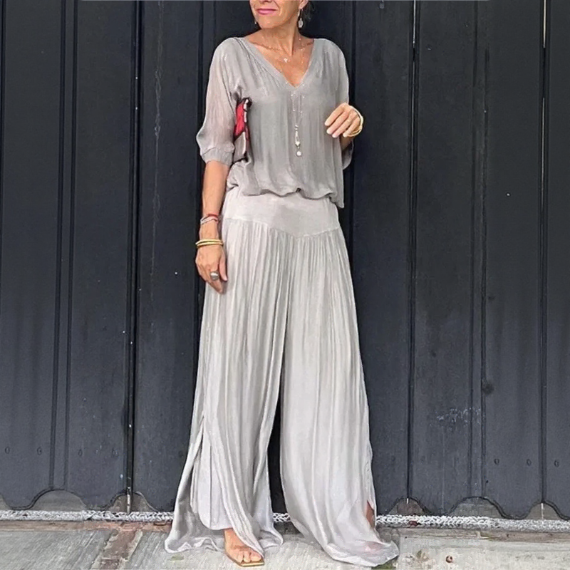 Conjunto Eudora™ em Chiffon Leve com Fenda e Cintura Alta / Para Mulheres que Caminham com Charme e Elegância Natural!