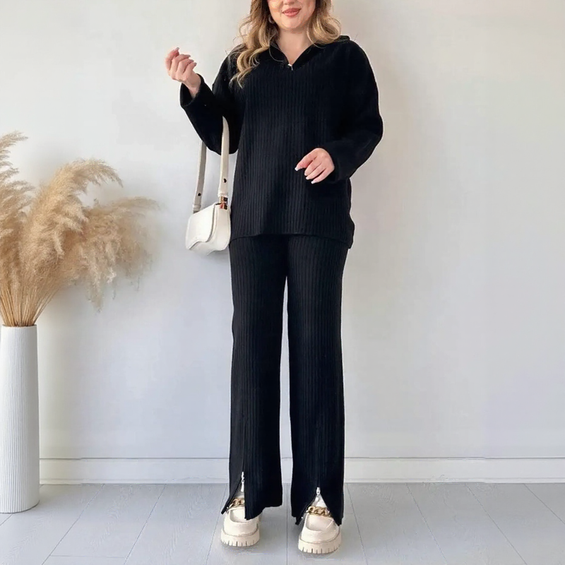 Conjunto Malu™ em Malha Texturizada com Zíper e Fenda Charmosa / O Básico que Veste Muito Além do Simples!