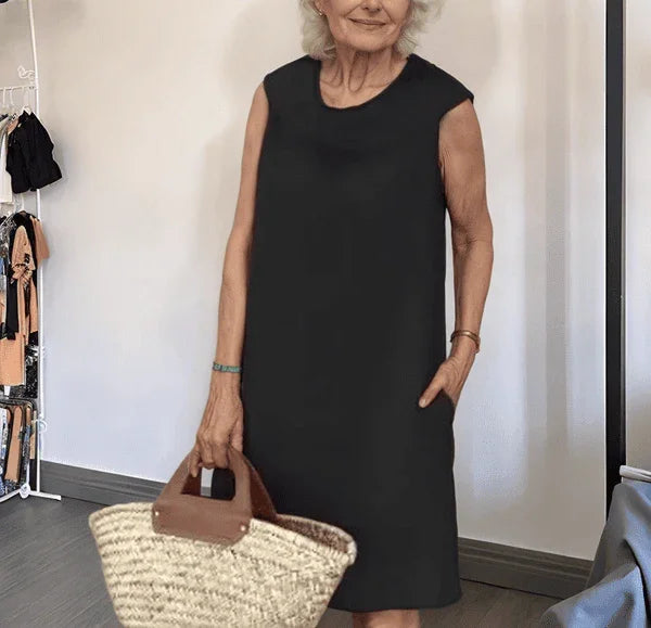 Vestido Tarsila™ com Gola Drapeada e Bolsos Discretos / Estilo Casual-Chique com Conforto e Liberdade em Cada Passo!