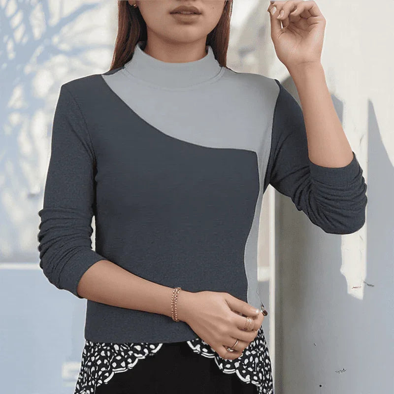 Blusa Cristina™ com Estampa Curva Bicolor e Tecido Térmico / Visual Impecável com Aconchego!