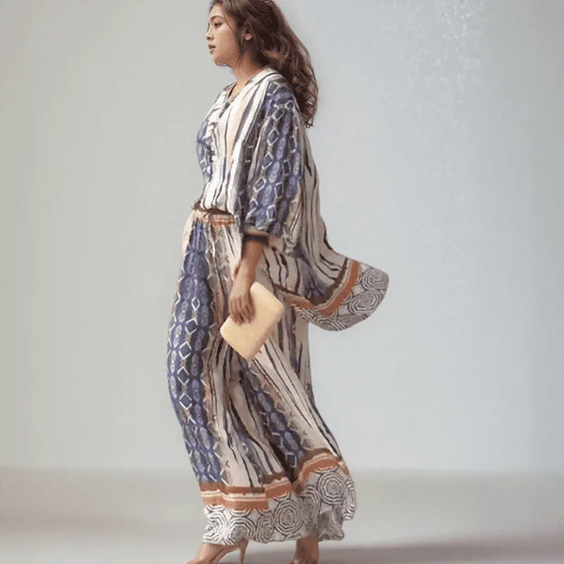 Conjunto Zaya™ em Tecido Leve e Estampa Exclusiva / Para Mulheres que Carregam o Sol com Elegância!