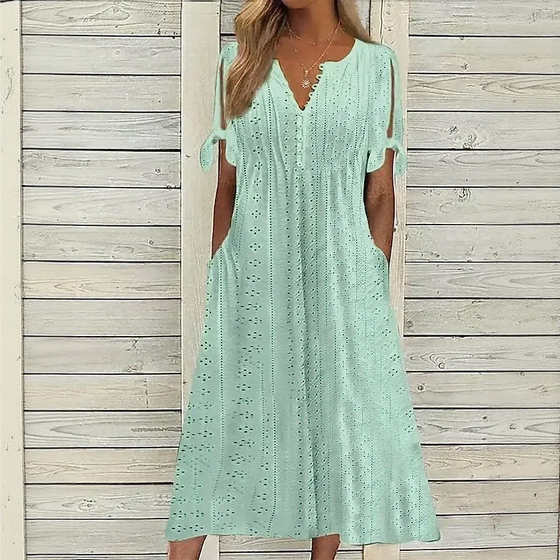 Vestido Mirielle™ com Bordado Artesanal Delicado e Mangas Laço / O Look Perfeito para Dias de Sol e Leveza!