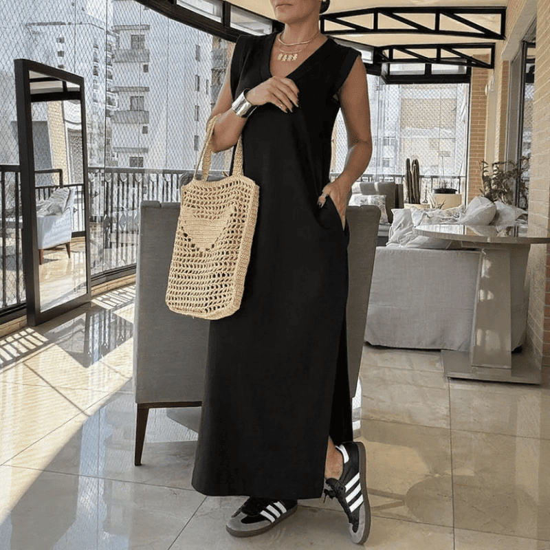 Vestido Longo Cannes™ com Fendas Laterais e Decote em V