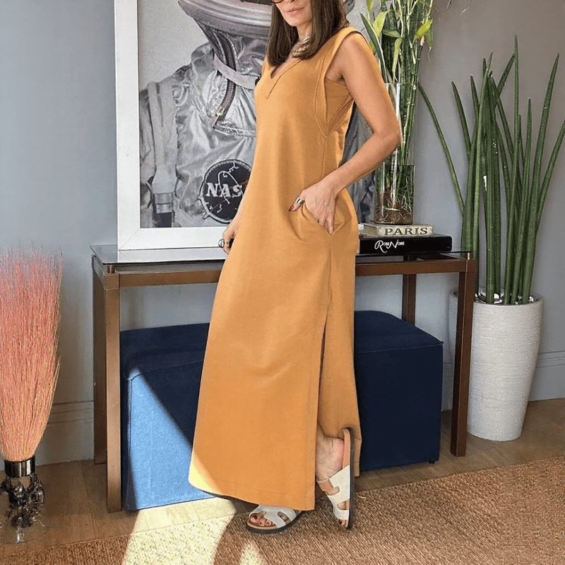 Vestido Longo Cannes™ com Fendas Laterais e Decote em V