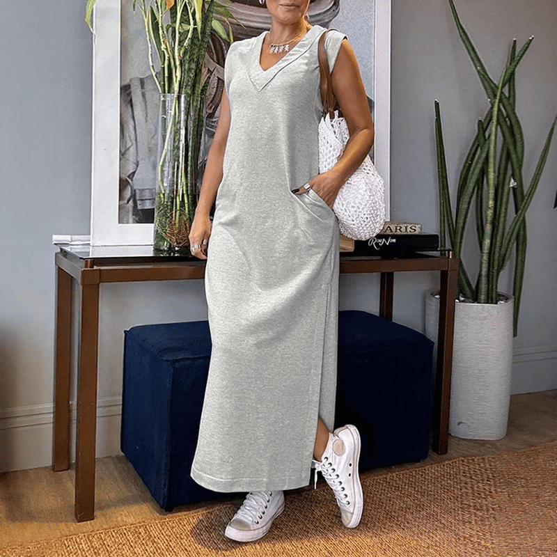 Vestido Longo Cannes™ com Fendas Laterais e Decote em V