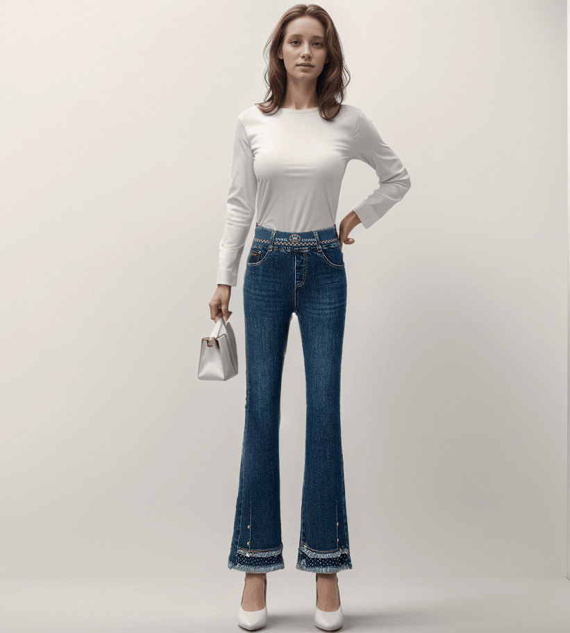 Calça Jeans Folks™ Moda Country / Com Cintura Elástica e Acabamento Charmoso! - ModernLar