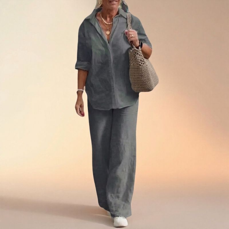 Conjunto Cartagena™ em Linho de Algodão e Blusa com Fendas Laterais