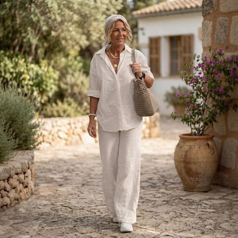 Conjunto Cartagena™ em Linho de Algodão e Blusa com Fendas Laterais