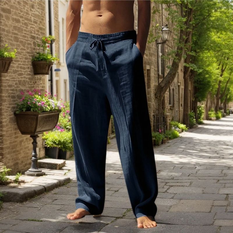 Calça Oliver™ em Linho de Algodão com Cós Elástico e Cordão Ajustável