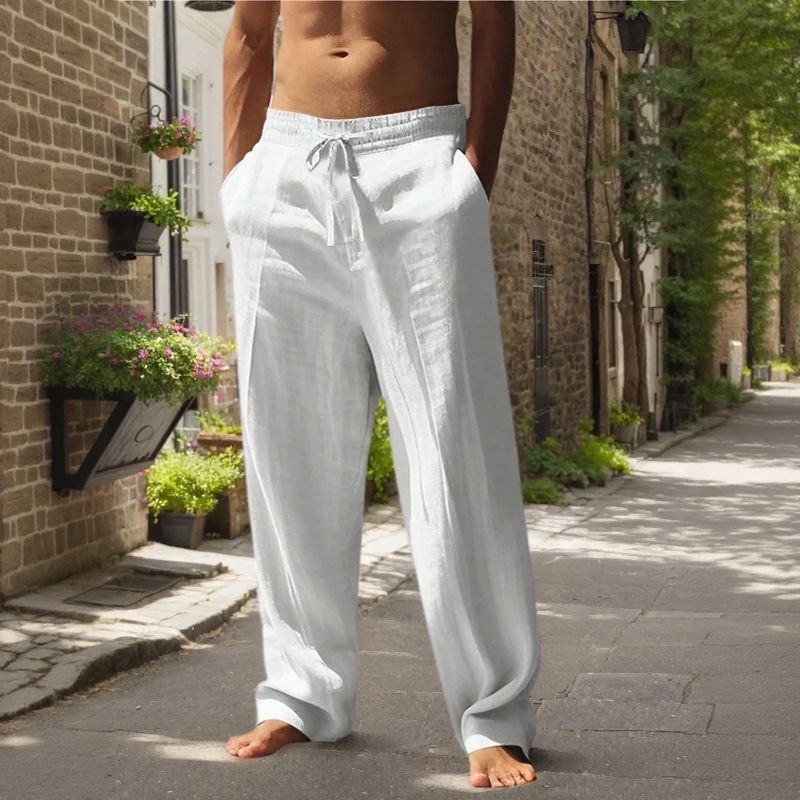 Calça Oliver™ em Linho de Algodão com Cós Elástico e Cordão Ajustável