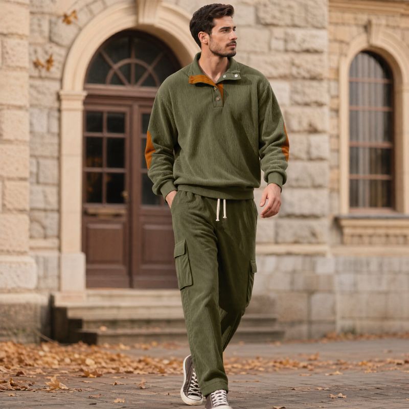 Conjunto Lars™ em Malha Texturizada Premium com Blusa Gola Alta Abotoada