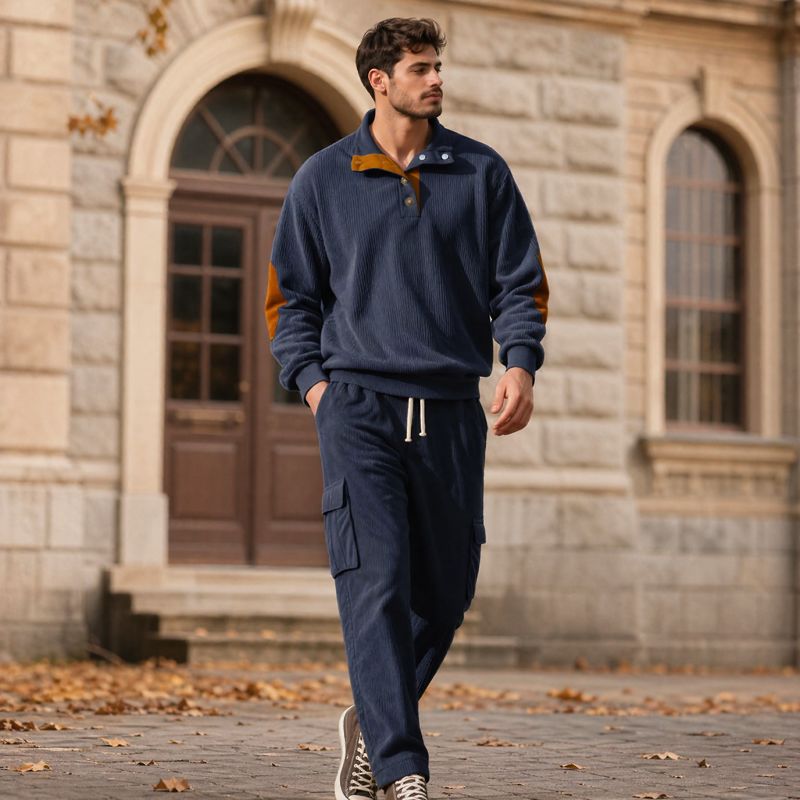 Conjunto Lars™ em Malha Texturizada Premium com Blusa Gola Alta Abotoada