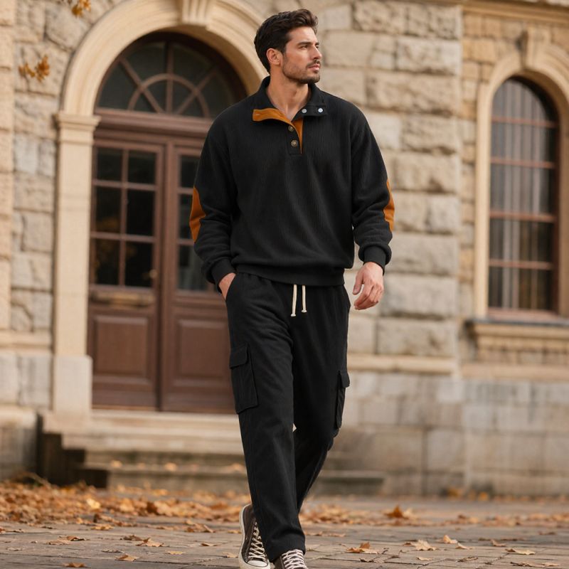 Conjunto Lars™ em Malha Texturizada Premium com Blusa Gola Alta Abotoada