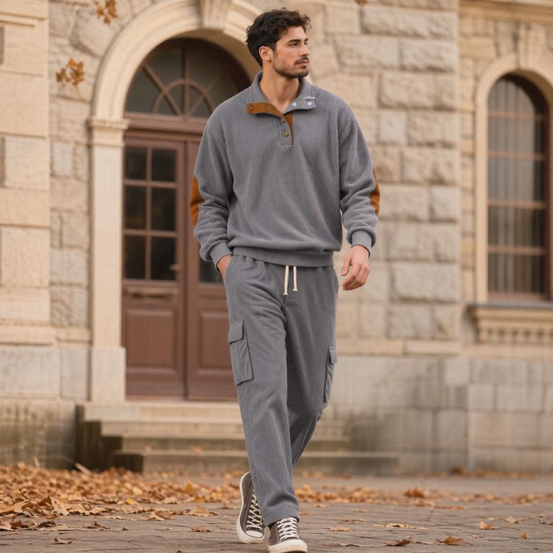 Conjunto Lars™ em Malha Texturizada Premium com Blusa Gola Alta Abotoada