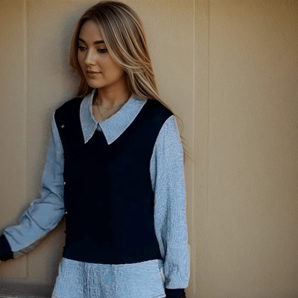 Blusinha Social Marissa™ - Elegância Singular / Design com Ilusão de Camadas! - ModernLar