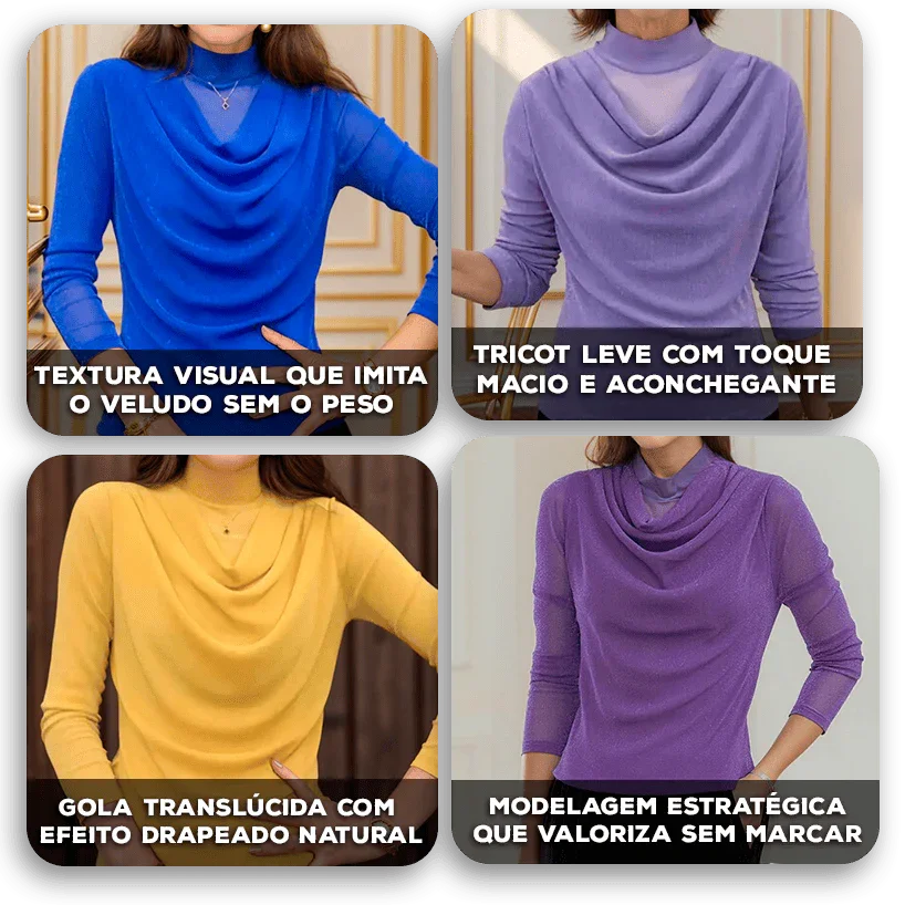 Tricot Leve Ravena™ com Textura Visual de Veludo e Transparência Estratégica / Um Luxo Atemporal para Mulheres Reais