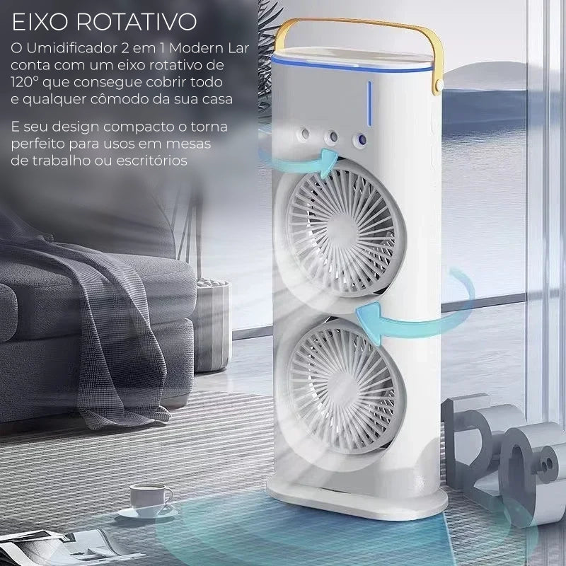 Umidificador Modern Lar™ 2 em 1 com Ventilação Turbinada / Transforme o Ambiente: Refresque e Hidrate o Ar com Máxima Potência!