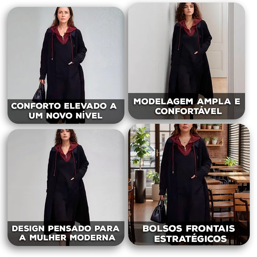 Vestido Celinne™ Estilo Moletom com Capuz e Bolsos Frontais  / Conforto Refinado para Mulheres de Estilo e Personalidade!