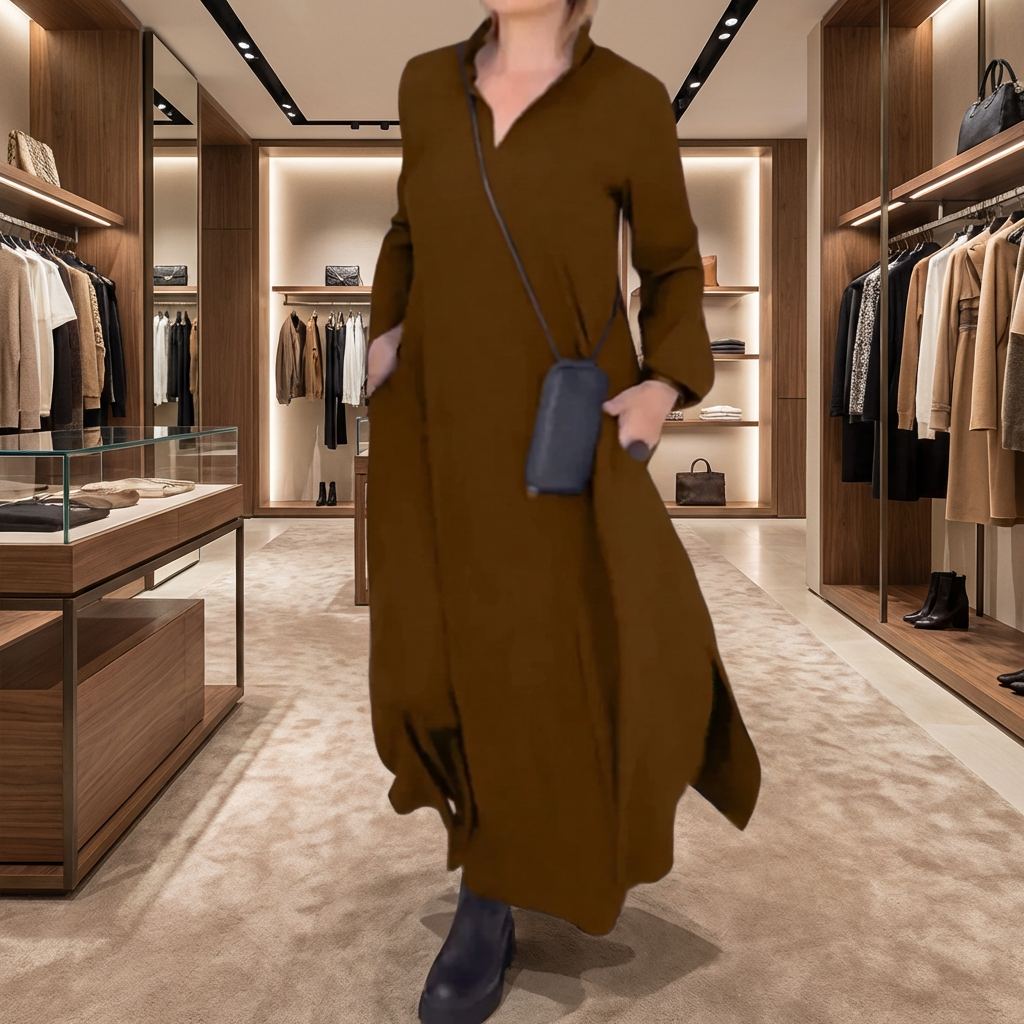 Vestido Lúmina™ em Malha Premium Texturizada com Gola Elegante!