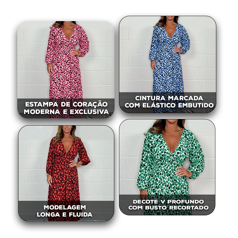 Vestido Zayla™ com Estampa de Corações / A Liberdade de Ser Feminina com Presença!