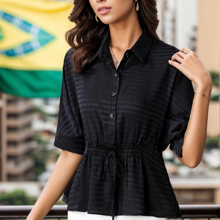 Camisa Angel™ em Tecido Leve com Ajuste na Cintura / Sofisticação Versátil para um Look Confortável e Elegante!