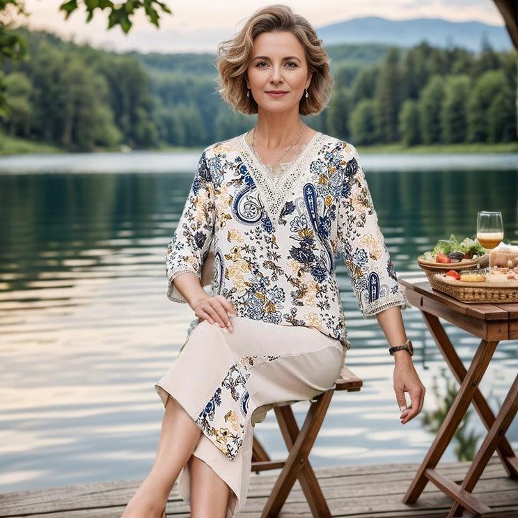 Conjunto Royal Floral™ em Viscose Leve com Cintura Alta / Conforto e Sofisticação para Realçar Sua Beleza Diária!