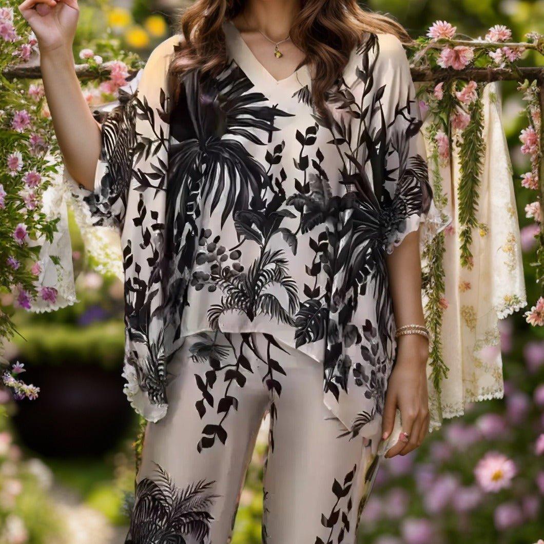 Conjunto PuntaCana™ em Cetim Estampado / Leveza e Sofisticação com Caimento Solto e Estampa Tropical!