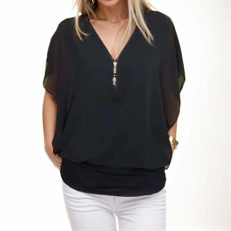 Blusinha Top Amara™ em Malha Elástica com Zíper / Toque de Elegância e Conforto para Seu Dia!