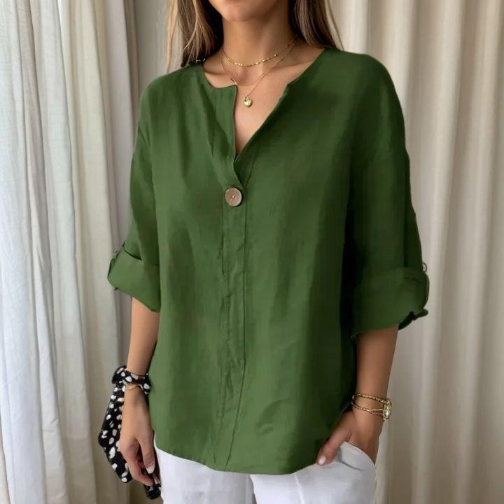 [Compre 1 e Leve 3] Camisa Feminina Lucienne™ em Linho de Algodão com Gola Mandarin / Elegância Minimalista e Conforto que Acompanham Você!