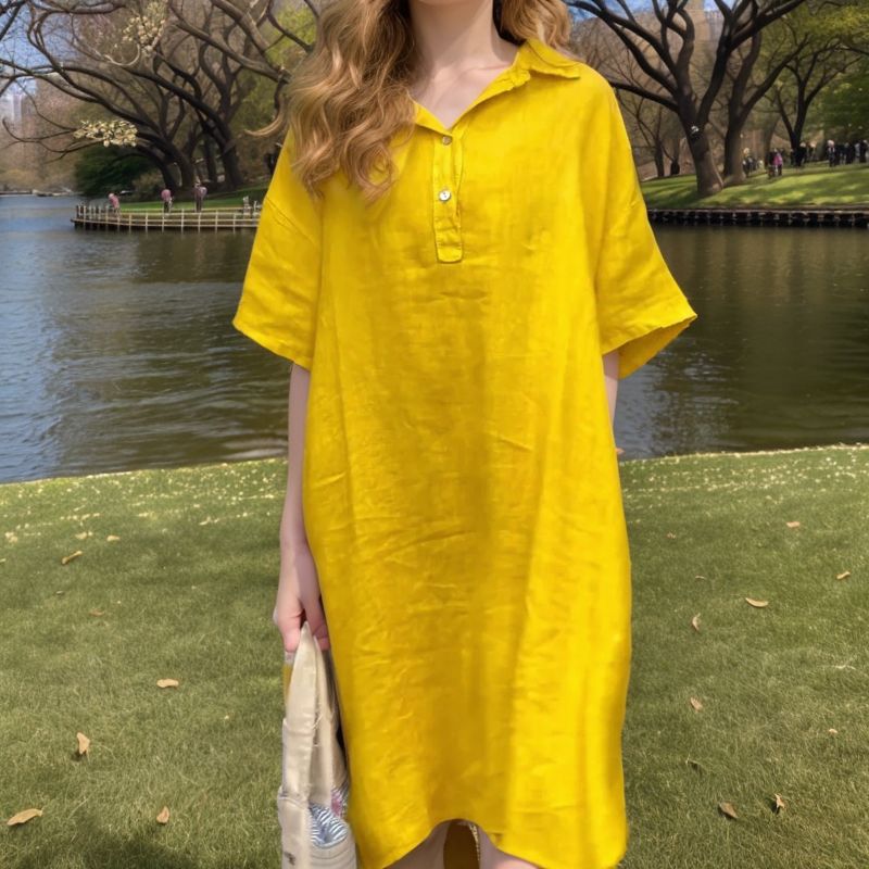 [Compre 1 e Leve 2] Vestido Toscana™ em Linho de Algodão com Modelagem Oversized e Barra Assimétrica / Leveza e Elegância para Todos os Momentos
