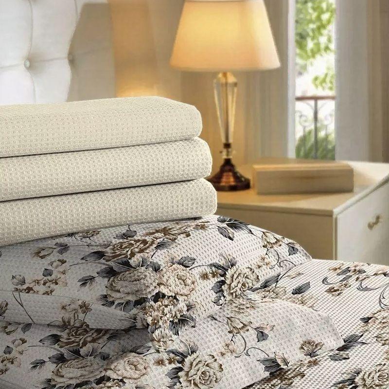 Jogo de Cama Floratta™ 3 Peças em Piquet Texturizado para Noites Aconchegantes / Toque Macio e Estampa Sofisticada para um Quarto Elegante!